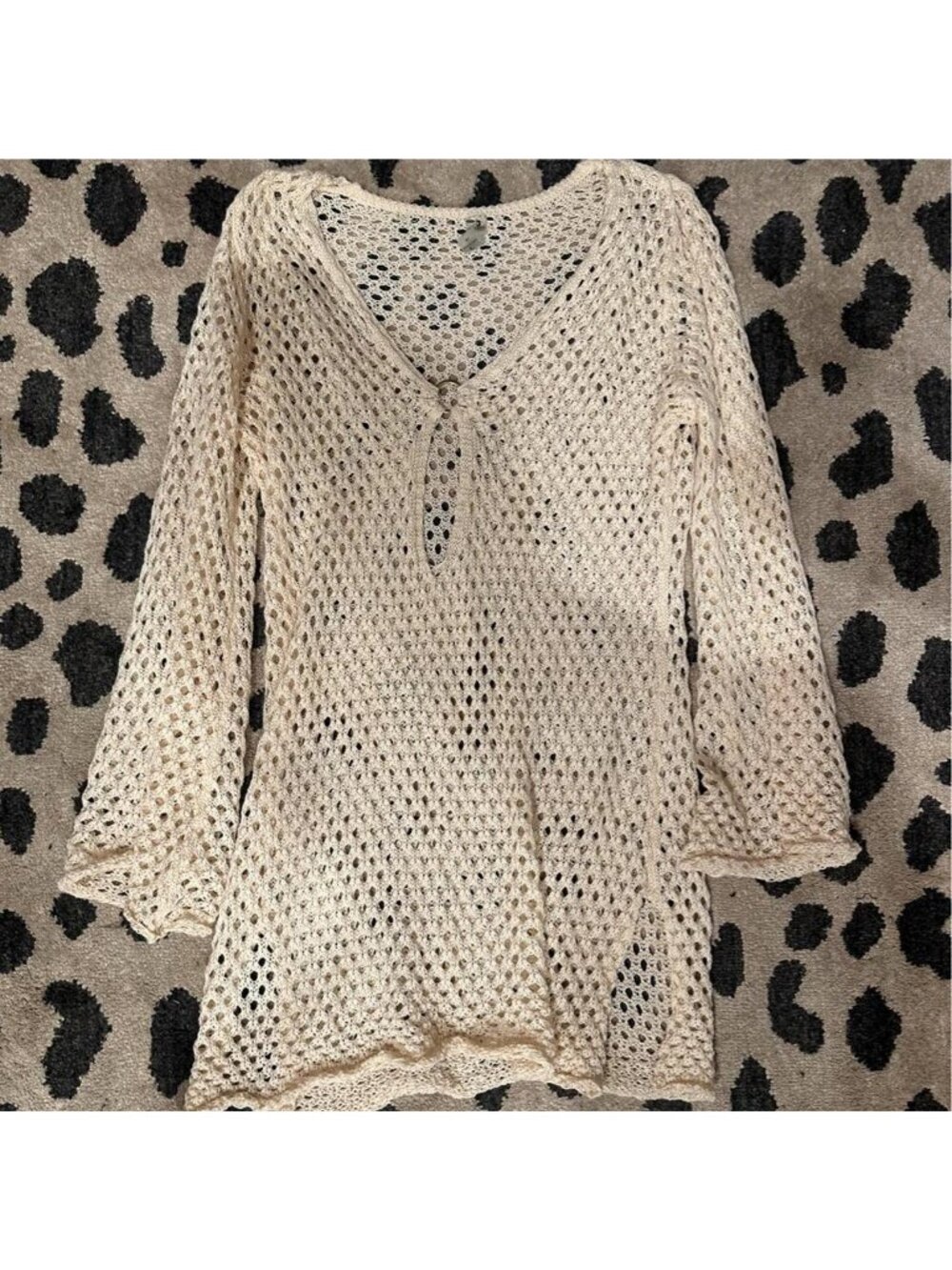 Cream Crochet Top With Tie